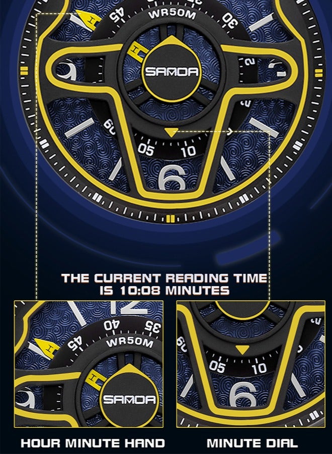 Sanda ساعة كاجوال مقاومة للماء بسوار من الستانلس ستيل وحزام سيليكون 12 ملم باللون الأسود والأزرق 9023 - Image 3