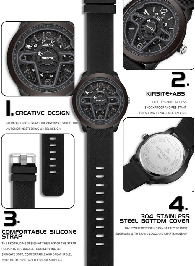 Sanda ساعة كاجوال مقاومة للماء بسوار من الستانلس ستيل وحزام سيليكون 12 ملم باللون الأسود والأزرق 9023 - Image 5