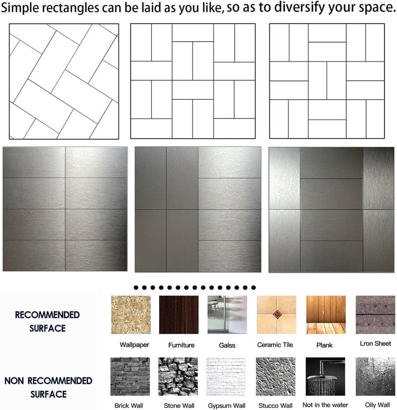 weimeisc 88-Piece Peel and Stick Backsplash Tile, PVC Aluminum Brushed Metal Silver Self Adhesive Tile for Kitchen, Bathroom,Laundry Room, Stair Riser Decal (Light Stainless Steel) - Image 5