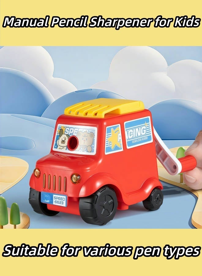 مبراة أقلام رصاص يدوية للأطفال، على شكل سيارة كرتونية، مبراة أقلام رصاص صغيرة محمولة، مبراة أقلام رصاص لطيفة وممتعة. قابلة للتعديل، مناسبة للأقلام الملونة، للأطفال والطلاب والصفوف الدراسية والمنزل والمكتب، سيارة حمراء. - Image 1