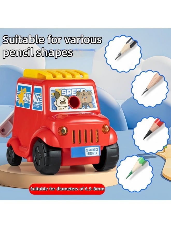 مبراة أقلام رصاص يدوية للأطفال، على شكل سيارة كرتونية، مبراة أقلام رصاص صغيرة محمولة، مبراة أقلام رصاص لطيفة وممتعة. قابلة للتعديل، مناسبة للأقلام الملونة، للأطفال والطلاب والصفوف الدراسية والمنزل والمكتب، سيارة حمراء. - Image 2