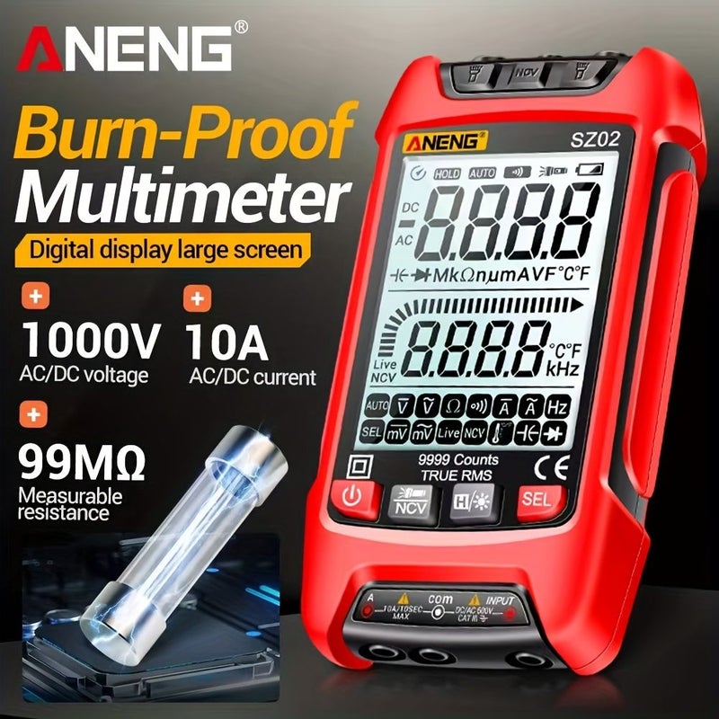 Professional Digital Multimeter 9999 Counts True Effective Value NCV Voltmeter Ammeter Capacitor Temperature Ohm Diode Transistor Backlight Multifunctional Tester SZ02 Red BL - Image 1