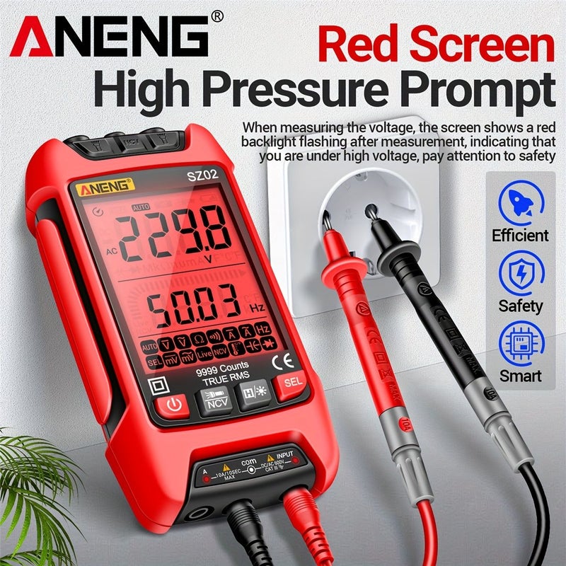 Professional Digital Multimeter 9999 Counts True Effective Value NCV Voltmeter Ammeter Capacitor Temperature Ohm Diode Transistor Backlight Multifunctional Tester SZ02 Red BL - Image 3