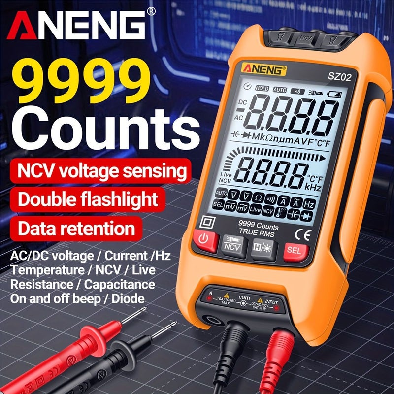 Professional Digital Multimeter 9999 Counts True Effective Value NCV Voltmeter Ammeter Capacitor Temperature Ohm Diode Transistor Backlight Multifunctional Tester SZ02 Red BL - Image 2