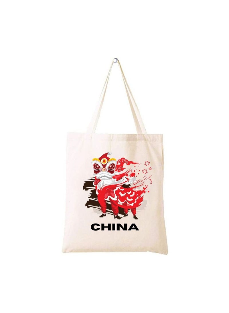 PRINTSHOP4ME Chinese New Year Cotton Bag-Eco-Friendly Canvas Cotton Tote Bag With Printed For Women-Reusable Bag,Party Gift Idea,Cotton Gift Bag-Perfect For School,Office And Travel - Image 1