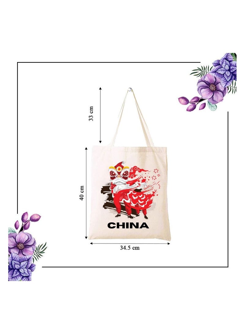 PRINTSHOP4ME Chinese New Year Cotton Bag-Eco-Friendly Canvas Cotton Tote Bag With Printed For Women-Reusable Bag,Party Gift Idea,Cotton Gift Bag-Perfect For School,Office And Travel - Image 3