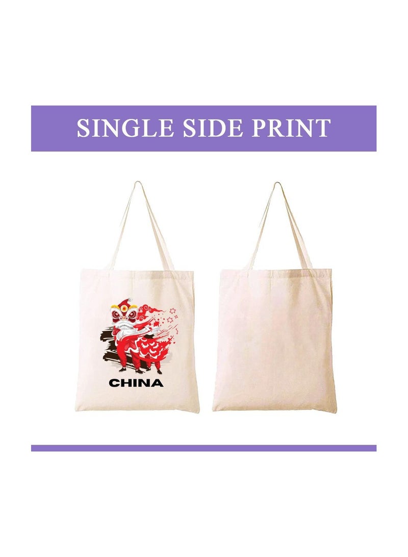 PRINTSHOP4ME Chinese New Year Cotton Bag-Eco-Friendly Canvas Cotton Tote Bag With Printed For Women-Reusable Bag,Party Gift Idea,Cotton Gift Bag-Perfect For School,Office And Travel - Image 2