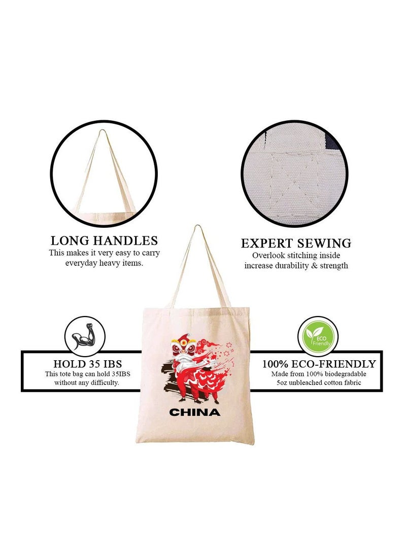 PRINTSHOP4ME Chinese New Year Cotton Bag-Eco-Friendly Canvas Cotton Tote Bag With Printed For Women-Reusable Bag,Party Gift Idea,Cotton Gift Bag-Perfect For School,Office And Travel - Image 4