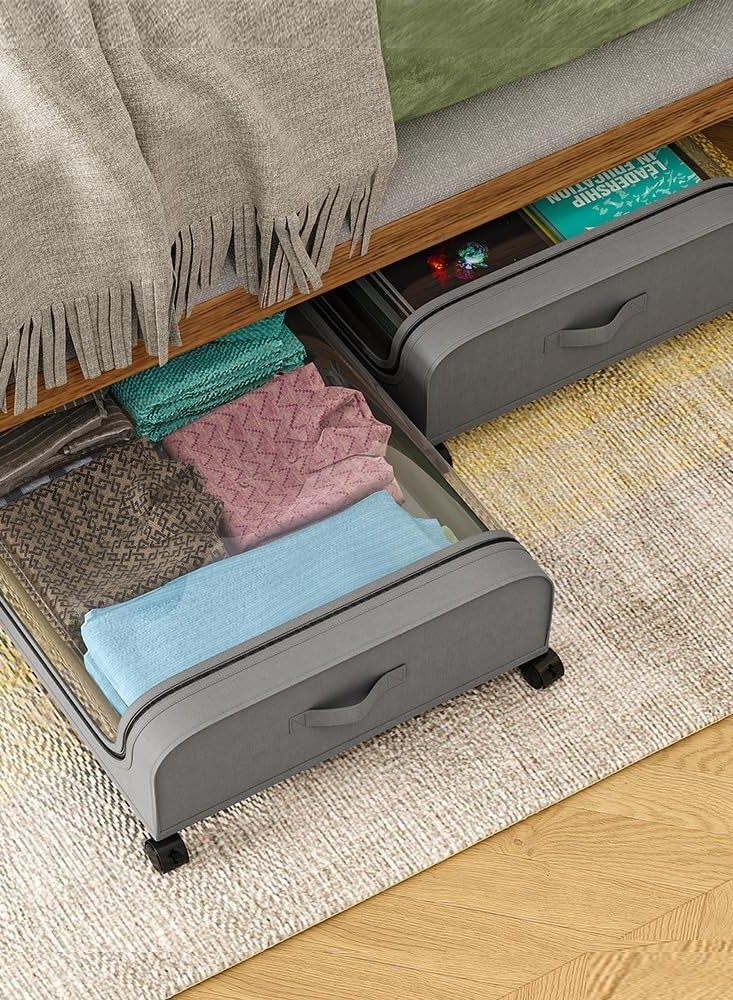 Under Bed Clothes Storage Box with Wheels, Under Bed Storage Box, Rolling Under Bed Storage Metal Drawer for Organizing and Storing Clothes Shoes Books Toys (Black)  - Image 5