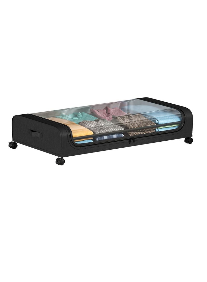 Under Bed Clothes Storage Box with Wheels, Under Bed Storage Box, Rolling Under Bed Storage Metal Drawer for Organizing and Storing Clothes Shoes Books Toys (Black)  - Image 1