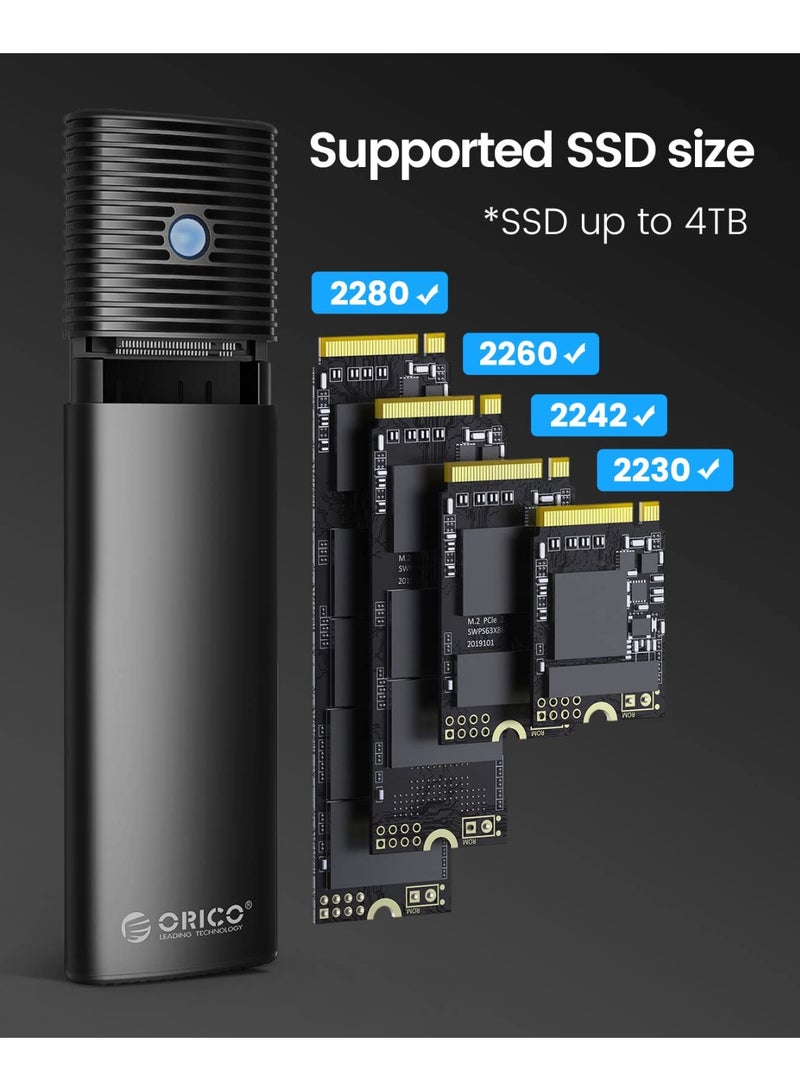 Orico ORICO M.2 NVMe SATA SSD Enclosure Adapter Tool-Free, USB C 3.2 Gen 2 10Gbps NVMe, 5Gbps NGFF SATA PCIe M-Key(B+M Key) 2230/2242/2260/2280, Aluminum External M2 Reader Support UASP Trim- PWDM2-BK  - Image 5