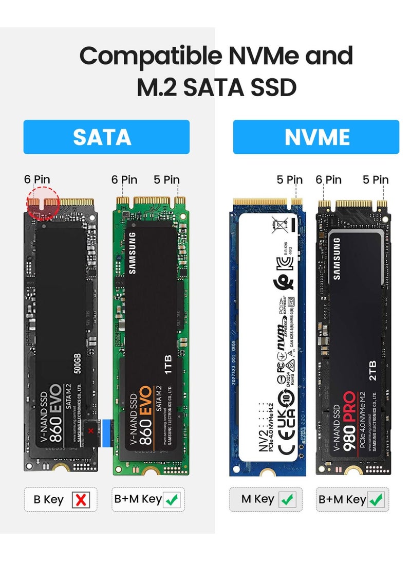 Orico ORICO M.2 NVMe SATA SSD Enclosure Adapter Tool-Free, USB C 3.2 Gen 2 10Gbps NVMe, 5Gbps NGFF SATA PCIe M-Key(B+M Key) 2230/2242/2260/2280, Aluminum External M2 Reader Support UASP Trim- PWDM2-BK  - Image 4