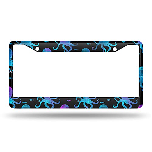 Beabes Blue Purple Octopus License Plate Frame Auto Tag Frames Funny Animal License Plates Holder 2 Holes Colorful Fish Decorative Car Truck Motorcycle License Plates Tag for Men Women - Image 2