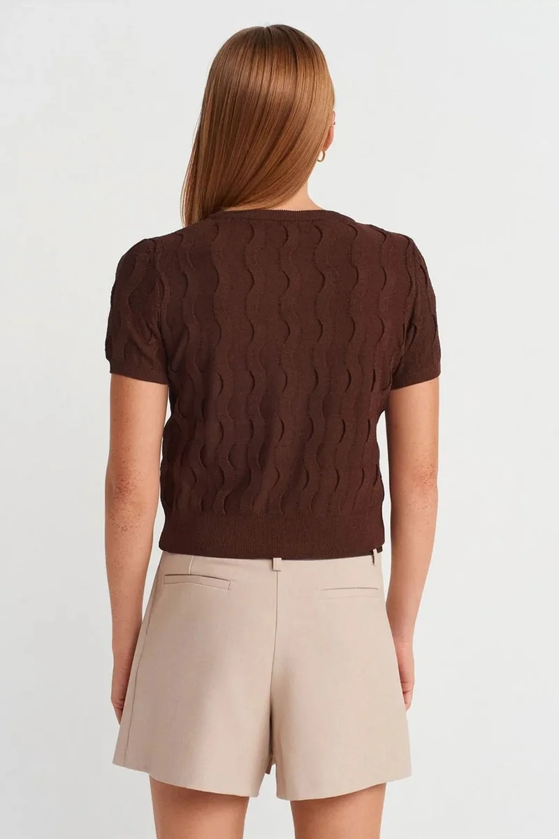 Dilvin Coffee Brown DILVIN Textured Ribbed Crop Blouse for Women | Best Price UAE