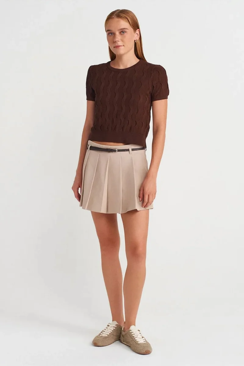 Dilvin Coffee Brown DILVIN Textured Ribbed Crop Blouse for Women | Best Price UAE