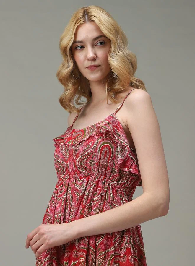 Outzidr  Pink Strappy Printed Mini Dress for Women | Best Price UAE