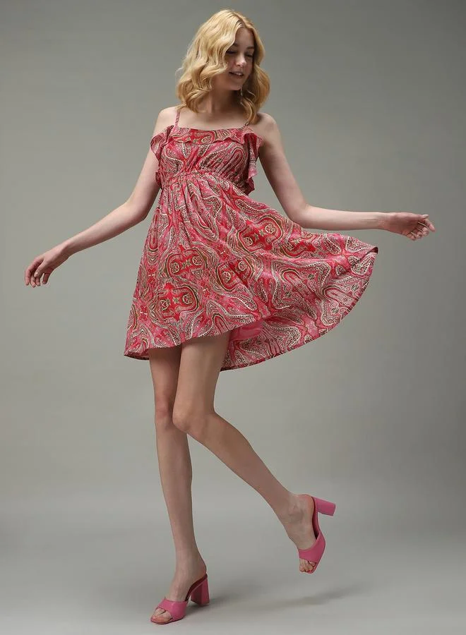 Outzidr  Pink Strappy Printed Mini Dress for Women | Best Price UAE