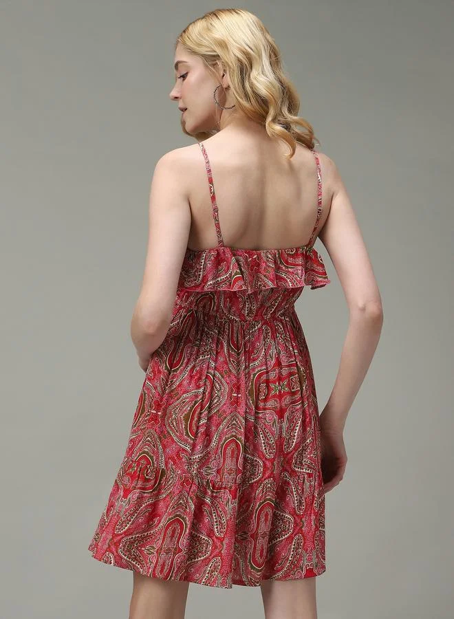 Outzidr  Pink Strappy Printed Mini Dress for Women | Best Price UAE