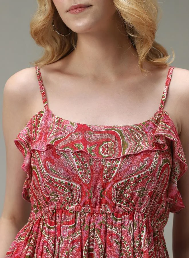 Outzidr  Pink Strappy Printed Mini Dress for Women | Best Price UAE