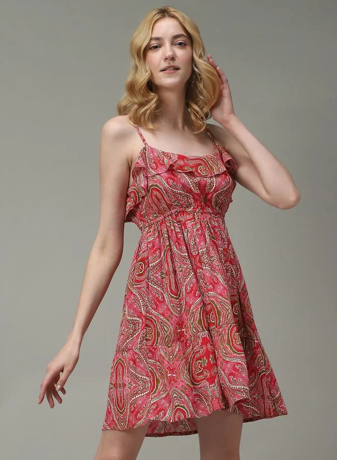 Pink Strappy Printed Mini Dress