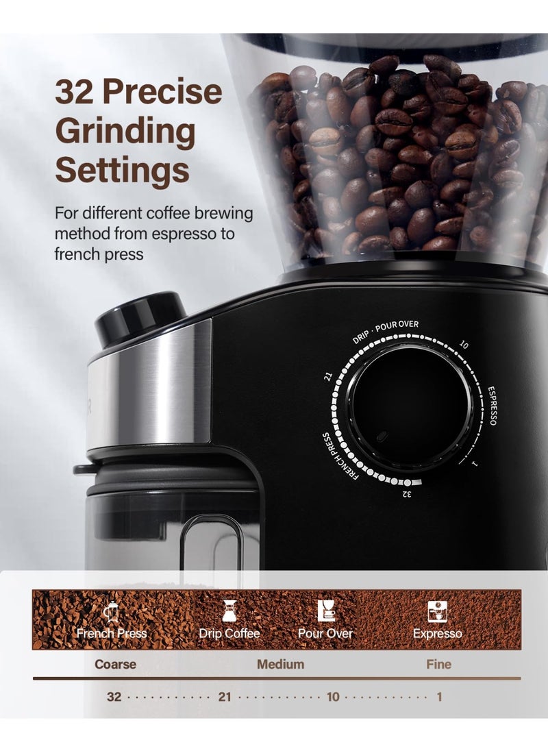 TANGBLIB Electric Burr Coffee Grinder Electric with 25 Grinding Sizes, Coffee Bean Grinder with 40 Seconds Adjustable Electronic Timer, Coffee Grinders for Home Use with Chamber Cleaning Button  - Image 4
