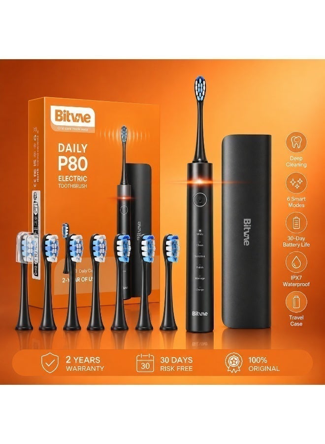 بيتفي فرشاة أسنان Bitvae P80 Ultra Sonic مع 8 رؤوس، مستشعر ضغط، مؤقت، إلخ. - Image 1