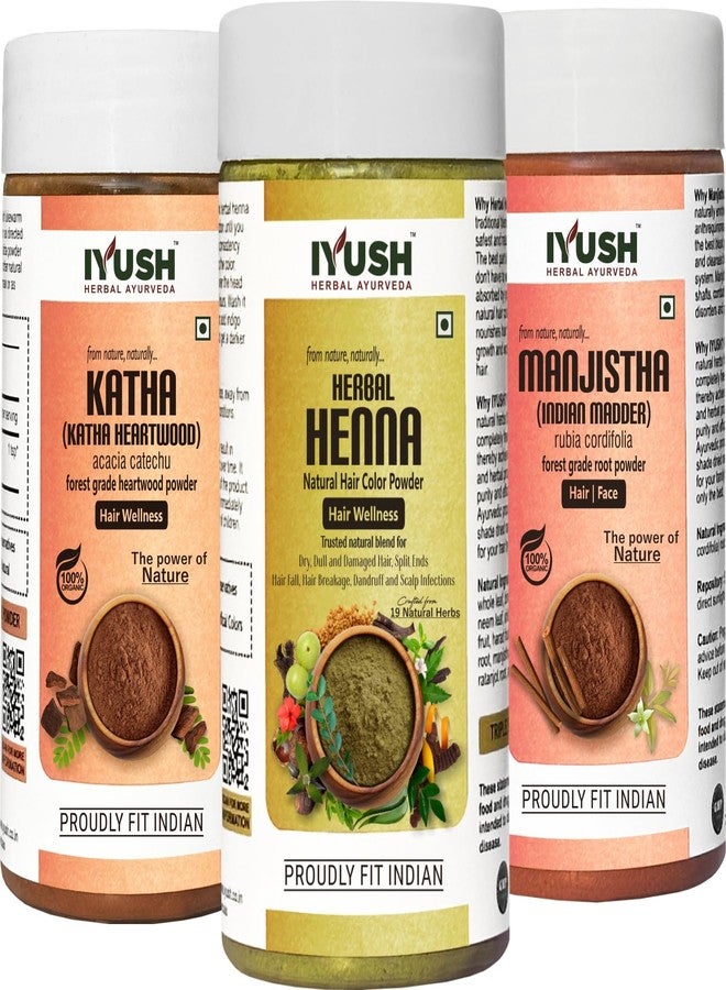 IYUSH Herbal Ayurveda Manjistha Powder with Katha Powder for Hair and Herbal Henna Powder for Hair Colour - 750gm | Natural Hair Colour | Hair Volume Powder | Hair Mask for Hair Growth | 250gm each - Image 1
