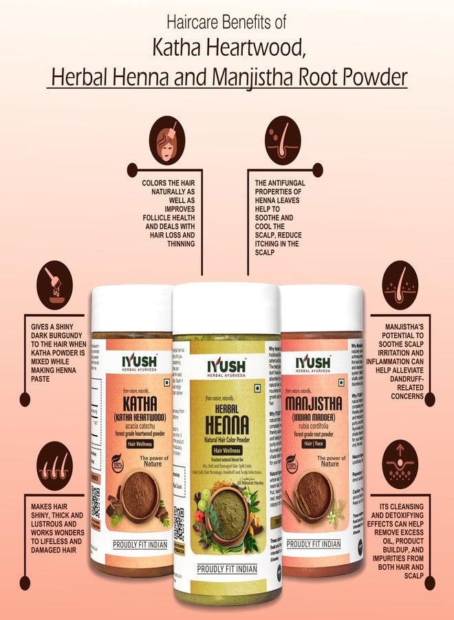 IYUSH Herbal Ayurveda Manjistha Powder with Katha Powder for Hair and Herbal Henna Powder for Hair Colour - 750gm | Natural Hair Colour | Hair Volume Powder | Hair Mask for Hair Growth | 250gm each - Image 3
