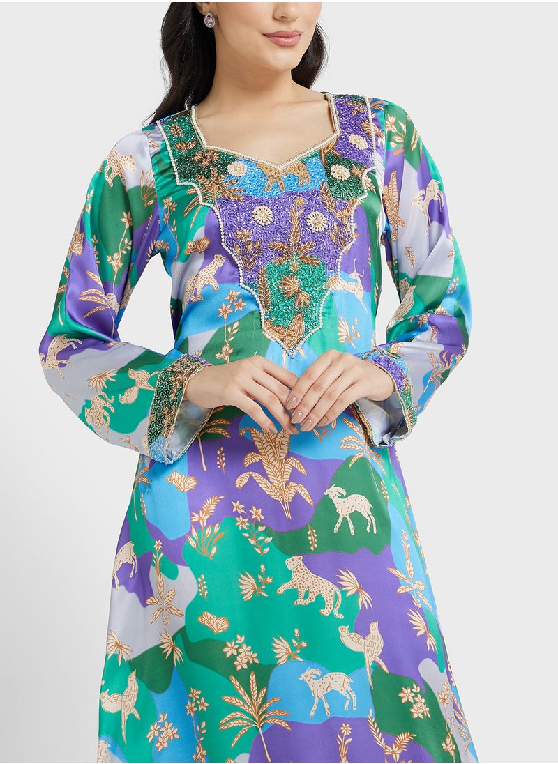 ARABIAN CLOSET Embellished Belted Jalabiya  - Image 3