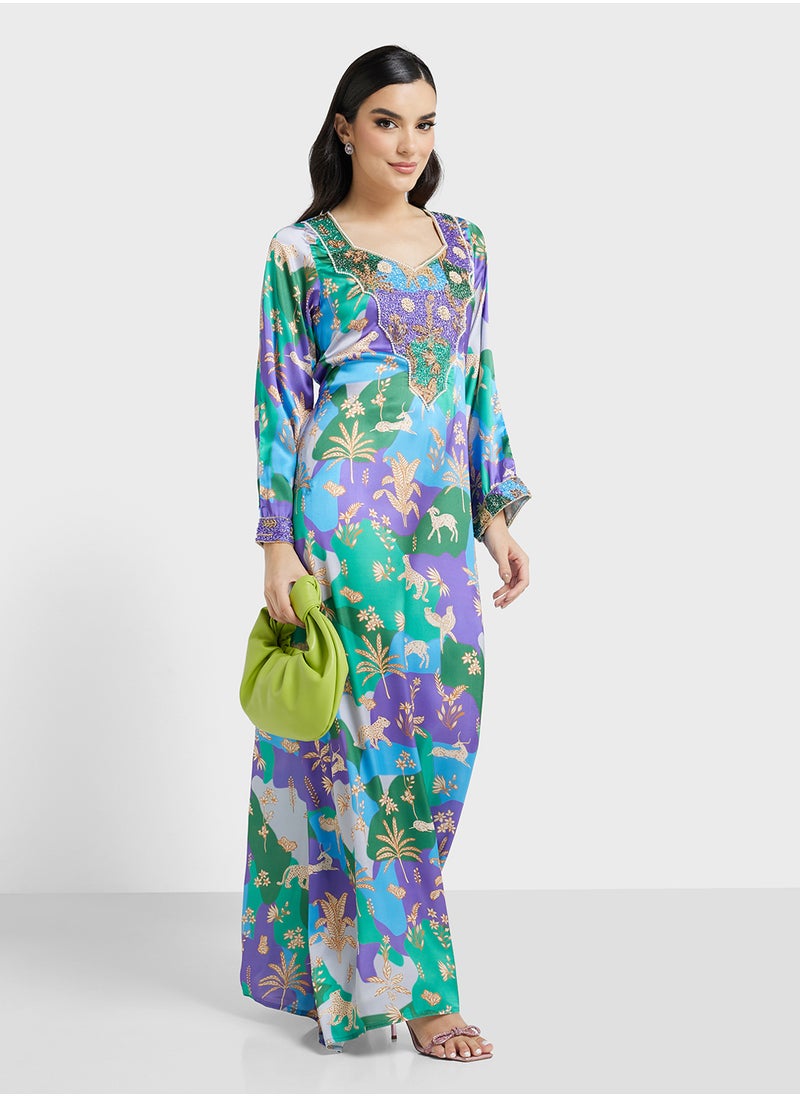 ARABIAN CLOSET Embellished Belted Jalabiya  - Image 1