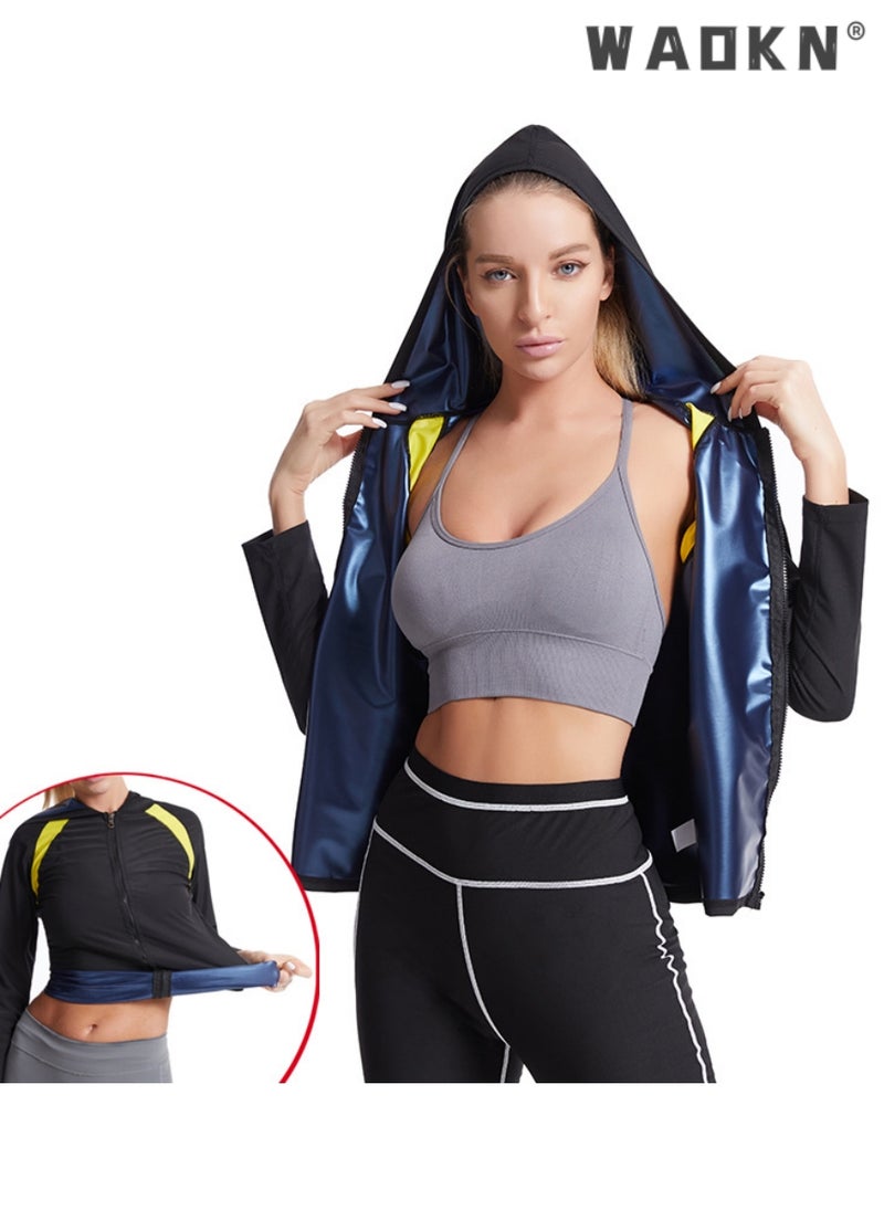WAOKN Shape Weight Loss Zipper Jacket Long Sleeve,Sweat Suit,Women's Body Shaping Hot Sweat Sauna Top,sports Training Long Sleeve Zipper/Hand Guard Weight Loss Polymer Waist Trainer  - Image 1