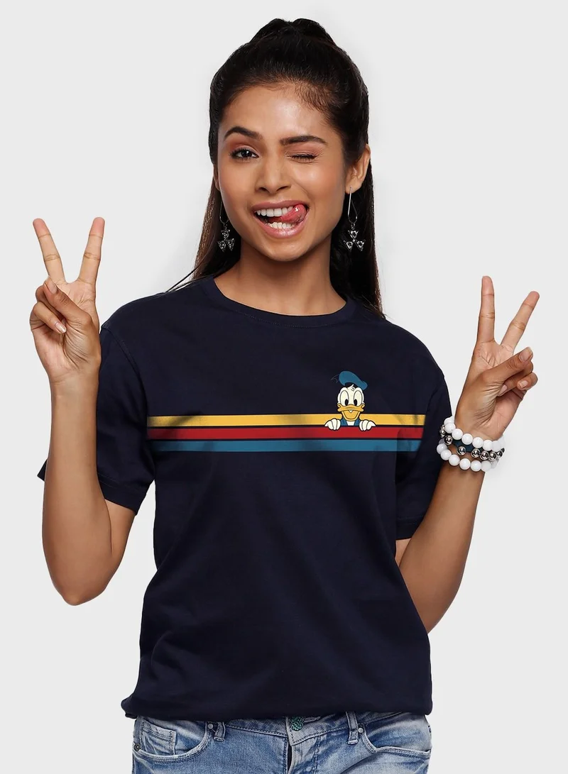 The Souled Store The Souled Store Donald Duck: Stripes Mens and Womens Graphic Printed T-Shirt