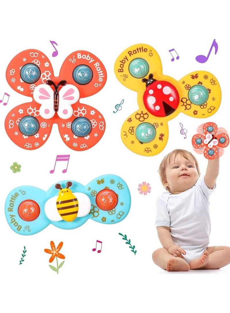 3 PCS Baby Suction Cup Spinning Top Toys – Insect-Shaped Rotating Fidget Spinners & Rattles – Sensory Stress Relief & Bath Time Fun for Infants & Toddlers  - Image 1