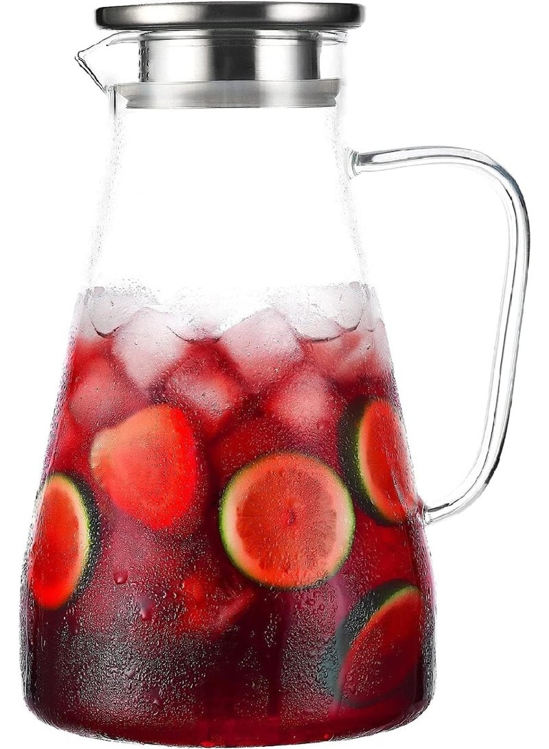 1.8 Liter 1800ML Glass Pitcher With Lid, Hot&Cold Water Pitcher With Handle, for Homemade Beverage, Juice, Iced Tea and Milk - Image 1