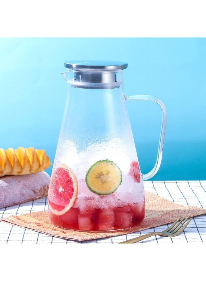 1.8 Liter 1800ML Glass Pitcher With Lid, Hot&Cold Water Pitcher With Handle, for Homemade Beverage, Juice, Iced Tea and Milk - Image 2