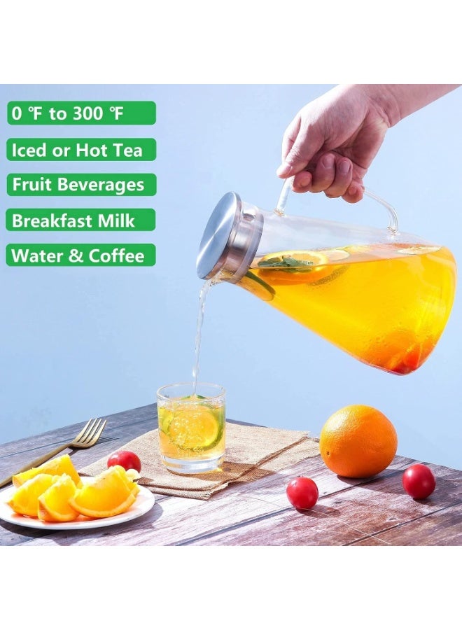 1.8 Liter 1800ML Glass Pitcher With Lid, Hot&Cold Water Pitcher With Handle, for Homemade Beverage, Juice, Iced Tea and Milk - Image 3