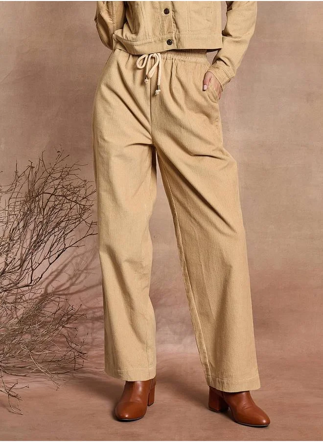 ساسافراس Corduroy Straight Pants with Elasticated Waistband