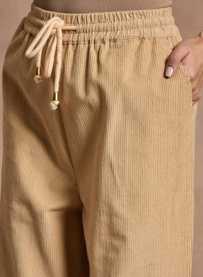 SASSAFRAS Corduroy Straight Pants with Elasticated Waistband