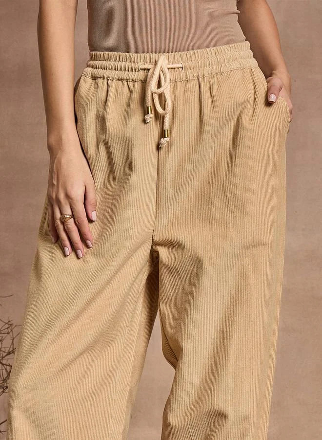 SASSAFRAS Corduroy Straight Pants with Elasticated Waistband