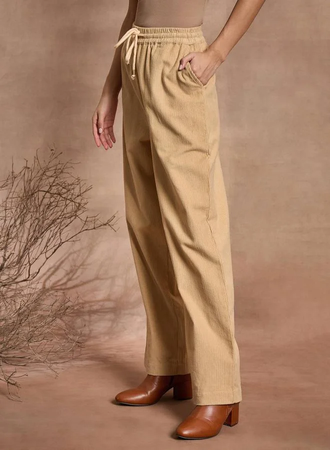 SASSAFRAS Corduroy Straight Pants with Elasticated Waistband