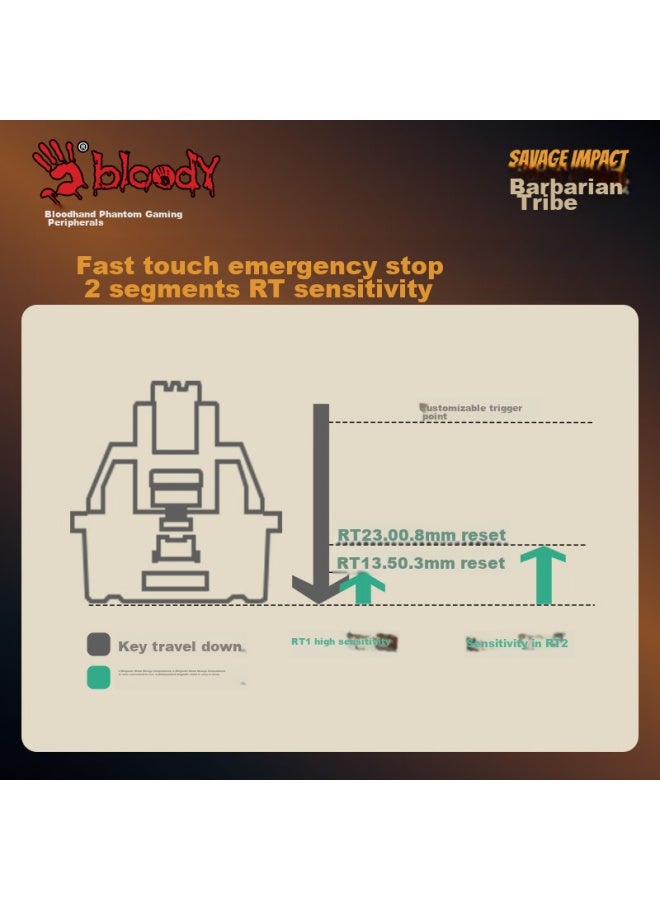 A4TECH لوحة مفاتيح ميكانيكية سلكية A4Tech At98 بـ 99 مفتاح، مفاتيح Pbt من Blood Hand Phantom، للألعاب المكتبية FPS، قبيلة البرية الصوتية، المستكشف العكسي - Image 5