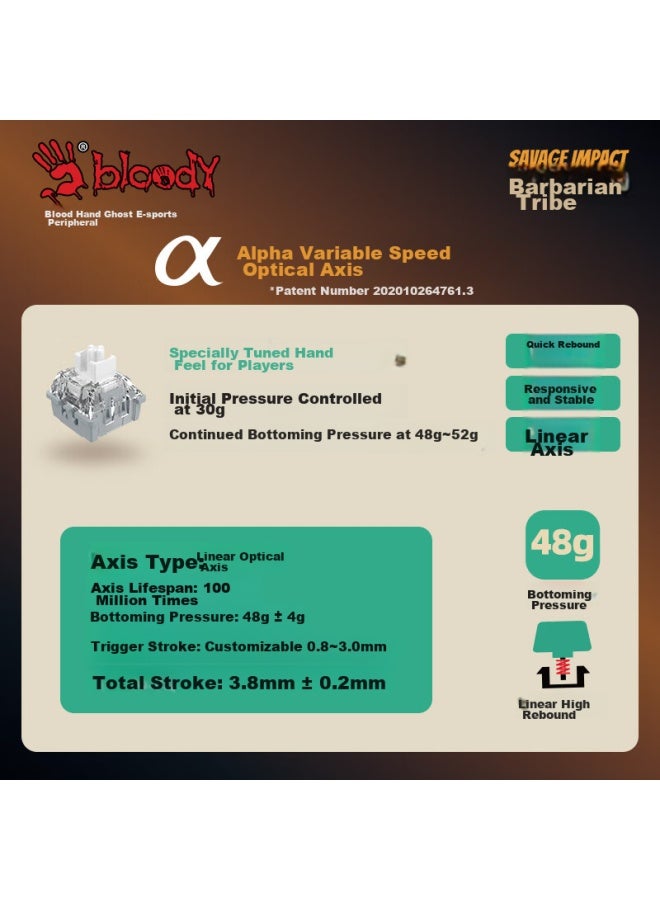 A4TECH لوحة مفاتيح ميكانيكية سلكية A4Tech At98 بـ 99 مفتاح، مفاتيح Pbt من Blood Hand Phantom، للألعاب المكتبية FPS، قبيلة البرية الصوتية، المستكشف العكسي - Image 2