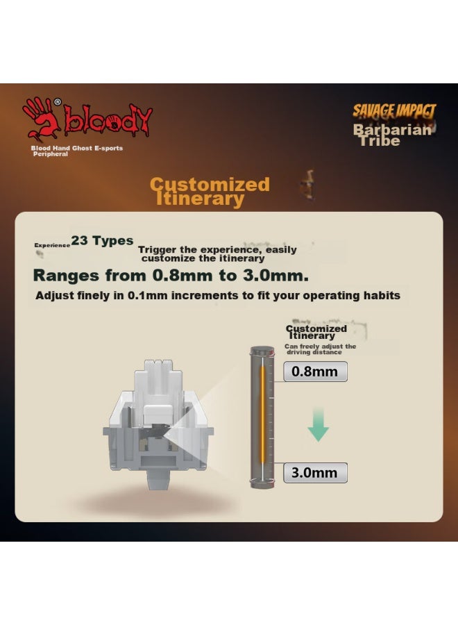 A4TECH لوحة مفاتيح ميكانيكية سلكية A4Tech At98 بـ 99 مفتاح، مفاتيح Pbt من Blood Hand Phantom، للألعاب المكتبية FPS، قبيلة البرية الصوتية، المستكشف العكسي - Image 3