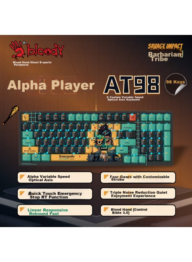 A4TECH لوحة مفاتيح ميكانيكية سلكية A4Tech At98 بـ 99 مفتاح، مفاتيح Pbt من Blood Hand Phantom، للألعاب المكتبية FPS، قبيلة البرية الصوتية، المستكشف العكسي - Image 1