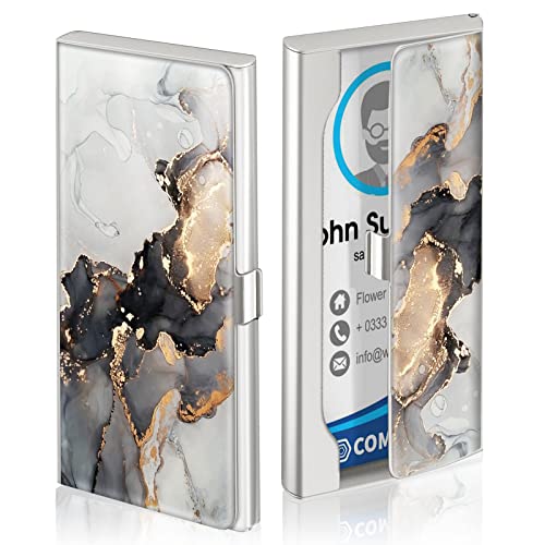 Swooflia Business Card Holder Case Wallet for Men Women Metal Black Grey Marble Slim Pocket Purse Square Card Cases Cute For Realtors Real Estate Agents - Image 2