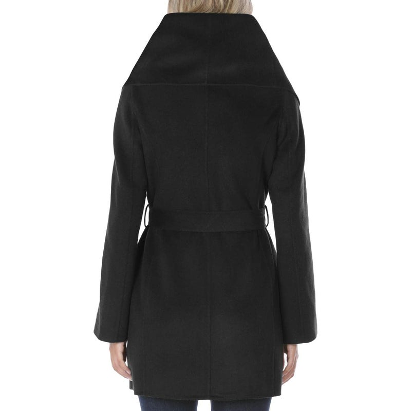 Tahari T Tahari Women's Double Face Wool Blend Wrap Coat With Oversized Collar Jacket, Black, X-Large US - Image 3
