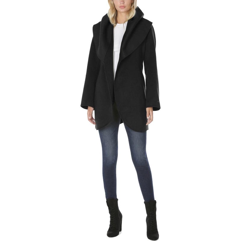 Tahari T Tahari Women's Double Face Wool Blend Wrap Coat With Oversized Collar Jacket, Black, X-Large US - Image 1