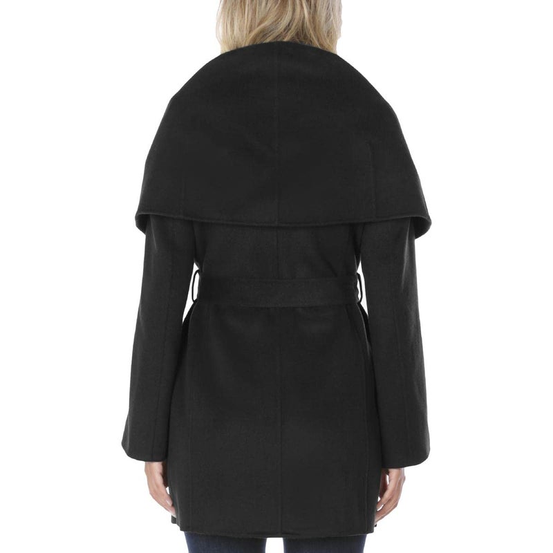 Tahari T Tahari Women's Double Face Wool Blend Wrap Coat With Oversized Collar Jacket, Black, X-Large US - Image 4