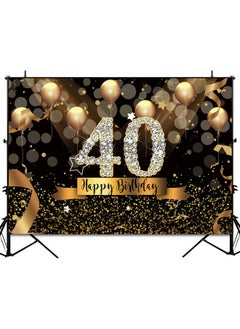 sensfun 10X8Ft Happy 40Th Birthday Party Photography Backdrop Glitter Black And Gold Balloons Background For Adult Fabulous 40 Bday Party Decorations Shining Diamond Fifty Years Old Photo Booth Banner  - Image 3