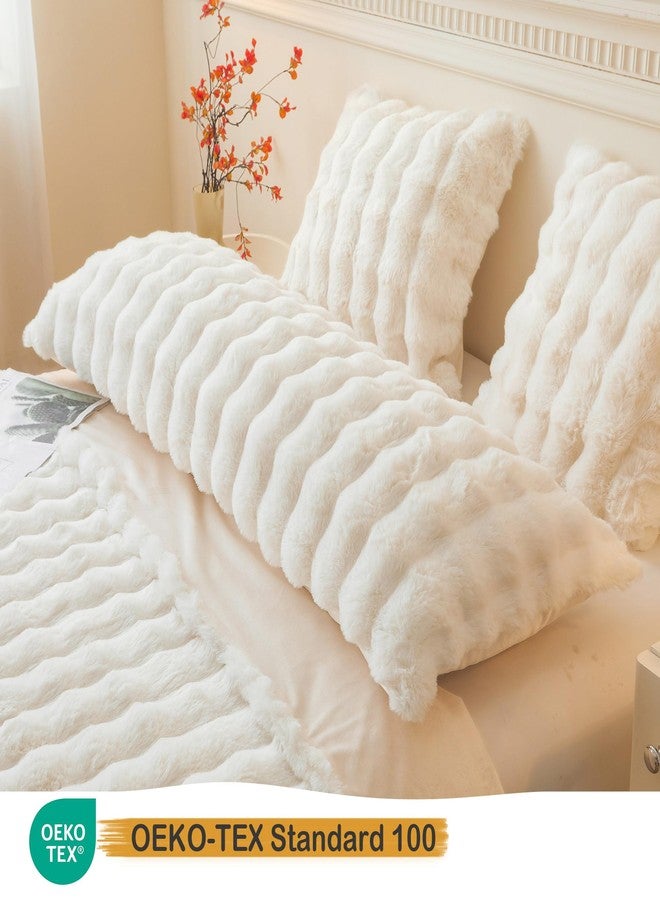 LIFEREVO Fluffy Faux Rabbit Fur Body Pillow Cover, Luxury Ivory Bubble Shaggy Plush Bed Body Pillowcase with Zipper Closure, Long 20"x54" Fuzzy Furry Pillow Case for Adults Kids Girls Teens, Beige - Image 3